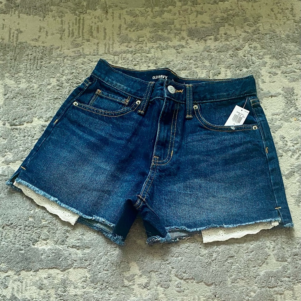 NWT! Old Navy Girls Denim Shorts with Lace Pockets